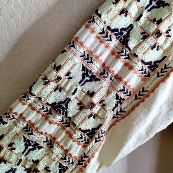 Free People All My Life Embroidered Bohemain deep v neck mini Dress sz L - Picture 8 of 10